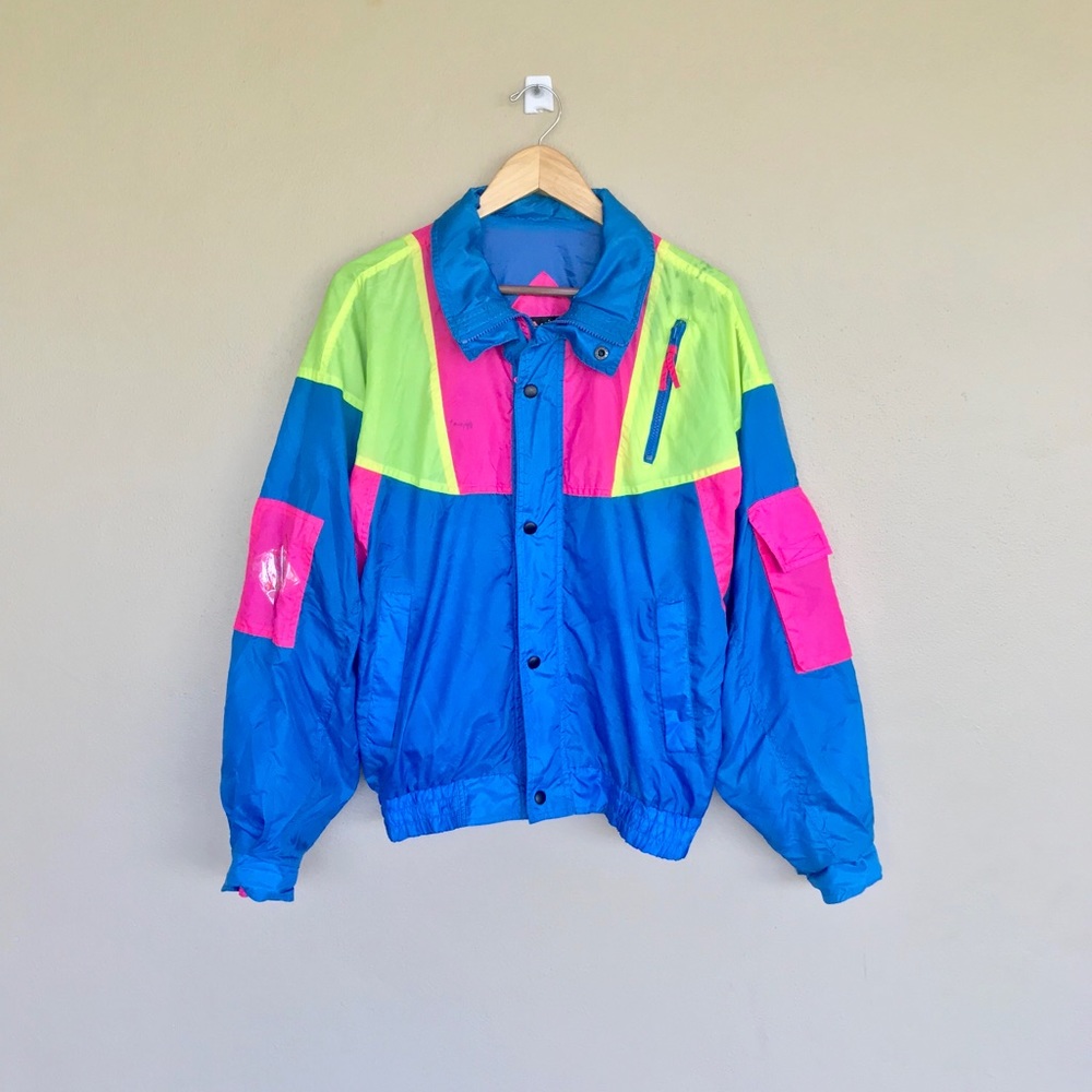Vintage neon windbreaker retro 80s 90s ski small